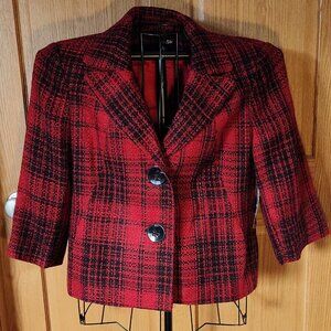 East 5th tweed red & black tartan plaid jacket/blazer, new with tags, size L